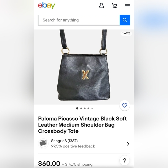 Paloma Picasso Black Leather "X" Convertble Shoulder Bag w/Gold Accents - Picture 10 of 11